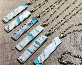 Turquoise with Natural Birch Bark, Wisconsin North Woods Nature Necklace. Natural Jewelry, Unique Gift, WI USA made.