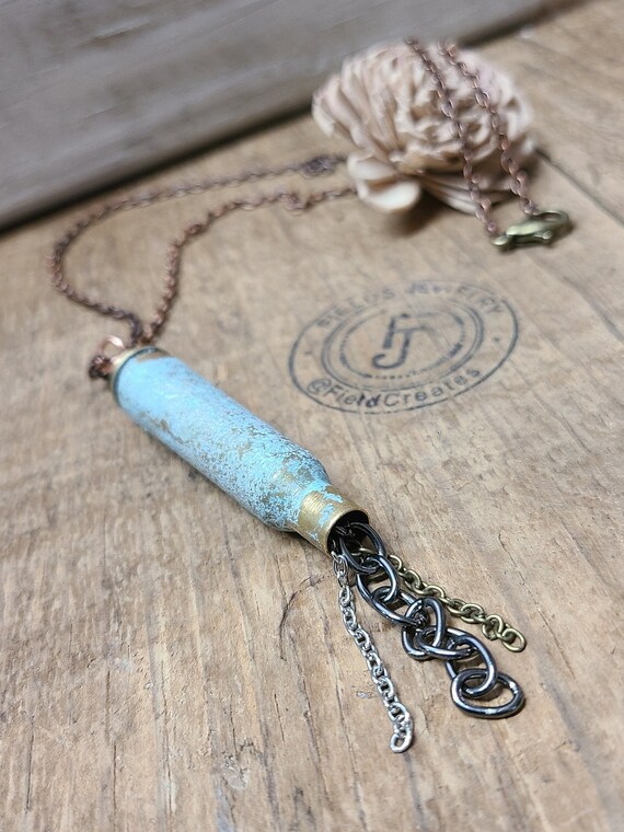 Recycled Brass Shell Casing Necklace. Ammunition. Natural Patina Mixed Metal Chains. Unique Gift WI USA Made. Etsy