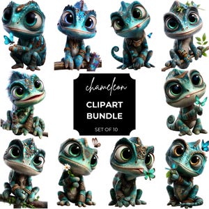 Whimsical Cartoon Chameleons Clipart Collection - Vibrant Designs with Unique Personalities for Kids' Digital Projects