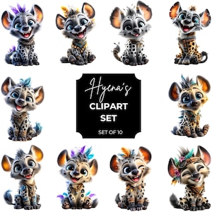 Playful Cartoon Hyena Clipart Bundle - Cute Animal Designs for Kids - Instant Download for Fun Digital Projects - kid's clipart