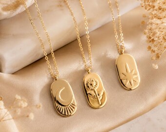 Crescent Moon Necklace | Moon Necklace Pendant | Star Pendant | Flower Gold Necklace |  Tarnish Resistant Stainless Steel