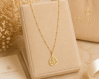 Kun Fayakun Quran Verse Necklace, Islamic Arabic Calligraphy Necklace | 18K Gold Plated Stainless Steel Islamic Jewelry