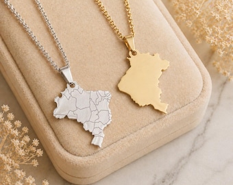 Brazil Map Necklace | 18K Gold Plated Stainless Steel Country | Tarnish Resistant