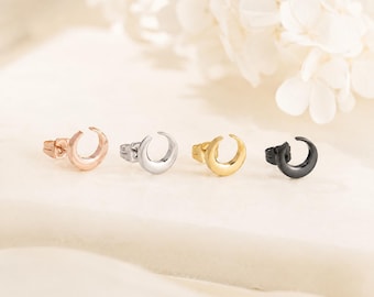 Crescent Moon Pair Earrings – Crescent Moon Stud, Dainty Crystal Moon Earrings, Gold Celestial Jewelry, Minimalist Crescent Earring
