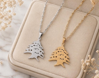 Lebanon Necklace | Arz Tree Pendant | 18K Gold Plated Stainless Steel Homeland Jewelry | Country Pride Jewely