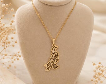 Pakistan Engraved Map Necklace | 18K Gold Plated Tarnish Resistant Stainless Steel Pendant