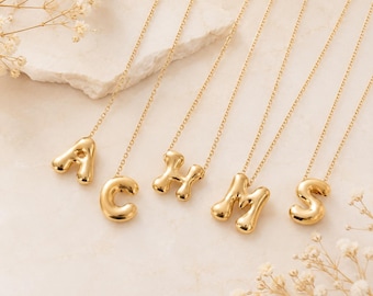 Personalized Initial Necklace – Gold Bubble Alphabet Letter Necklace, Dainty Custom Name Necklace, Minimalist Initial Jewelry, Gift for Her