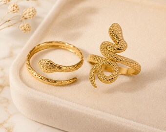 Snake Ring | Adjustable Gold Ring | Calligraphy Turnish Free Ring | 18K Gold Plated Stainless Steel | Statement Ring
