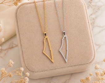 Palestine Map Necklace | Gold Silver Outline Pendant, Minimalist Jewelry
