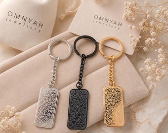 Ayatul Kursi Tag Keychain | Arabic Calligraphy Pendant, 18K Gold Plated Stainless Steel, Islamic Jewelry, , Eid Gift