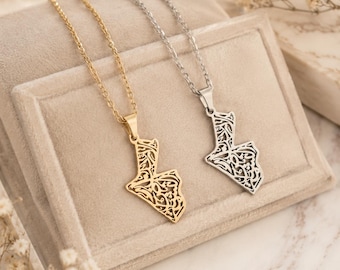 Jordan Engraved Map Necklace | Country Pride Pendant | 18K Gold Plated Stainless Steel Homeland Jewelry | Country Pride Jewely
