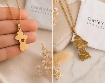 Guyana Map Necklace | 18K Gold Plated Stainless Steel Country | Tarnish Resistant