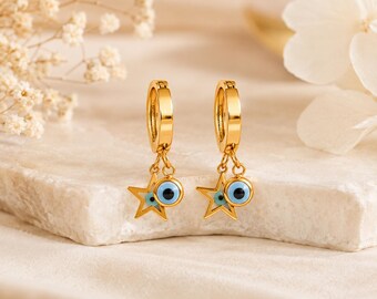 Evil Eye Earning – 18K Gold Plated Dainty, Gold Evil Eye, Protection Jewelry, Minimalist Everyday Earning, Gift for Her