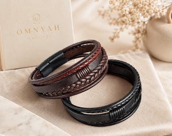Leather Cuff, Men Bracelet, 18K Gold Plated Stainless Steel Pendant, Islamic Arabic Calligraphy