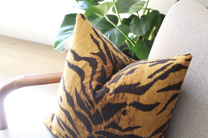Tigress Velveteen Pillow Cover Gold Tiger Pillow Gold Etsy