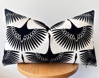 Cut Velvet Bird Flock Pillow Cover – Black Mid Century Modern Decorative Throw