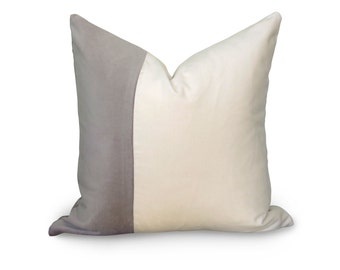 VELVET COLORBLOCK // più dimensioni - Copricuscino in velluto grigio e bianco - Cuscino grigio - Cuscino bianco sporco - Cuscino decorativo - Designer