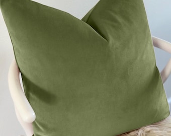 Olive Green Velvet Pillow Cover - Decorative Cushion - Luxury Sofa Throw - Modern Home Decor - Glam Accent Pillow - Designer Cushion