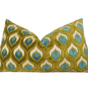 Peacock Cut Velvet Pillow Cover - Turquoise - Chartreuse - Decorative Pillow - Throw Pillow - Velvet Pillow - Turquoise