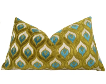 Peacock Cut Velvet Pillow Cover - Turquoise - Chartreuse - Decorative Pillow - Throw Pillow - Velvet Pillow - Turquoise