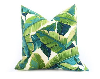 Tropical Palm Leaf Pillow Cover - Large Palm Leaf - Turquoise - Green - Dark Green - Light Green - Decorative Outdoor Pillow Cover