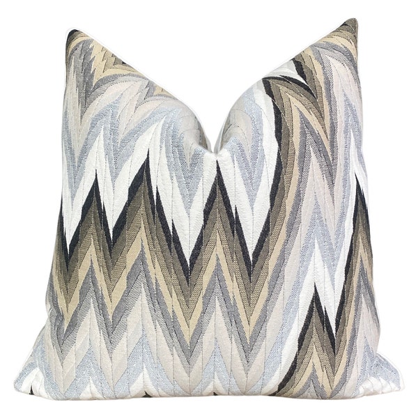 Flamestitch Decorative Pillow Cover - Neutral - Tan - Gold - Ivory - Chevron Pillow - Throw Pillow - Ikat Designer Fabric - Designer Pillow