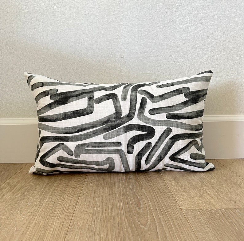 Labyrinth Pillow Cover Black and White Linen Pillow Cover Geometric Pillow Modern Art Pillow Decorative Pillow Paint image 3