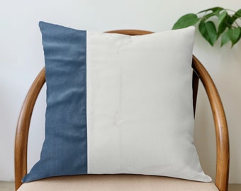 Velvet Colorblock Pillow Cover - Denim Blue