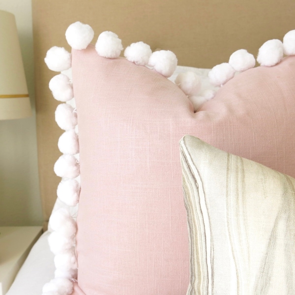 Pom Pom Blush Linen Pillow Cover - Blush Pillow - Rose Pillow - Pink Pillow - Light Pink Pillow - Decorative Pillow - Designer Pillow - Pink