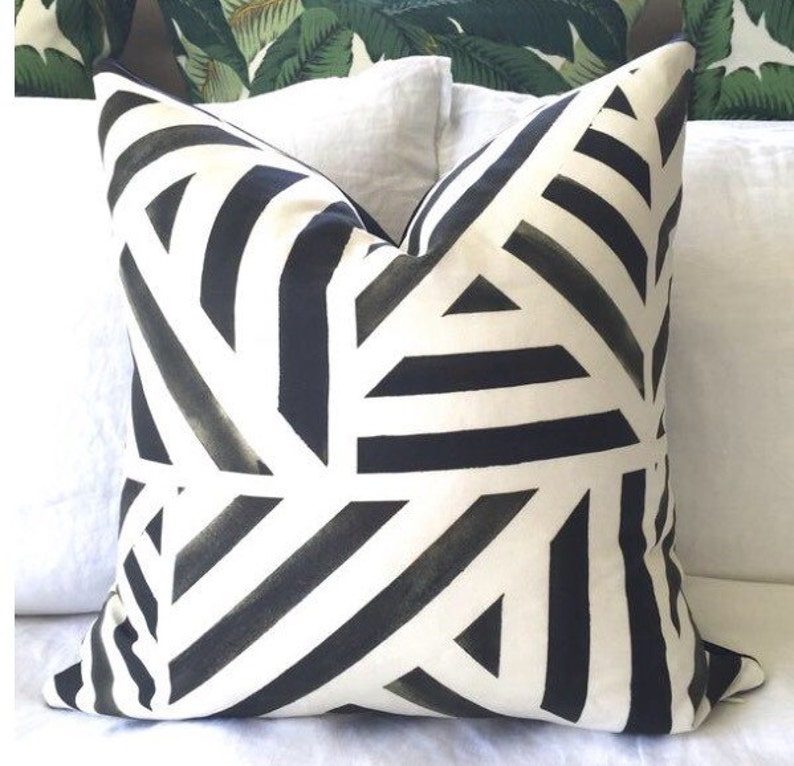 Paint Lines Pillow Cover Charcoal Gray and Off White Watercolor Pillow Designer Pillow Decorative Pillow image 1