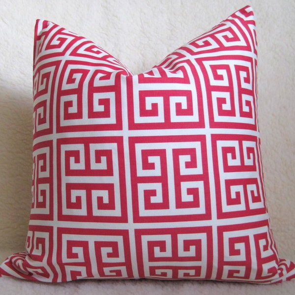 Designer Decorative Greek Key Pillow  Cover - Hot Pink and White - 18 inch - BOTH SIDES - Decorative Pillow - Throw Pillow - Fuchsia - Magen