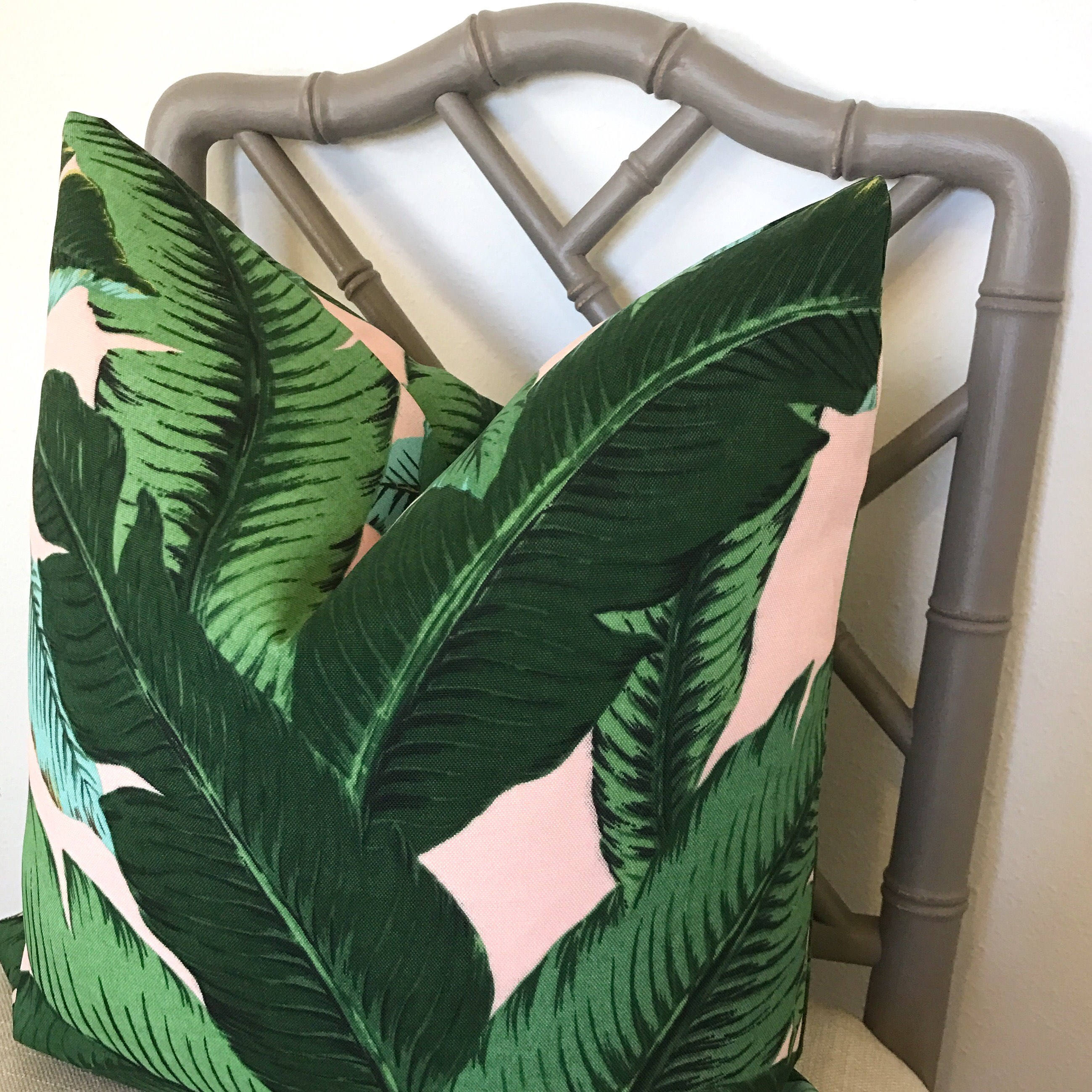 Blush Palm Print Pillow Cover Palm Leaf Pillow Green Etsy