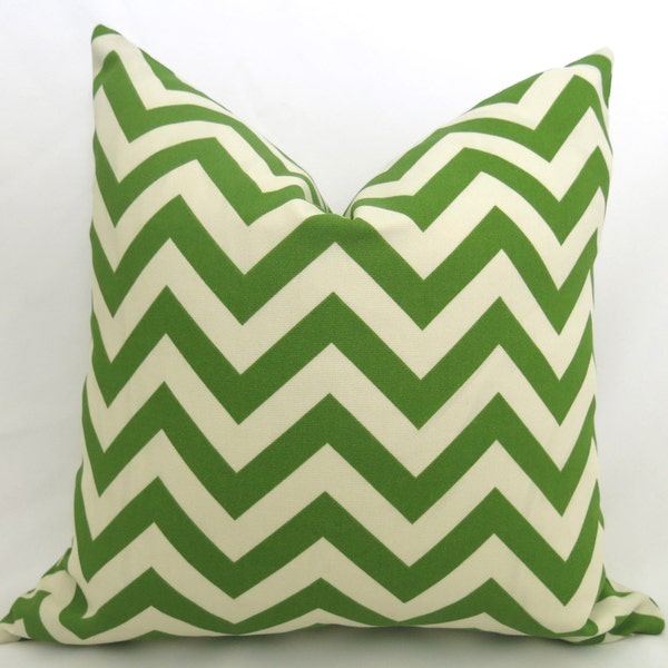SALE - Outdoor Pillow - Chevron Pillow - 18 inch - Green - Ivory - Apple Green - BOTH SIDES - Zig Zag Pillow - Accent Pillow