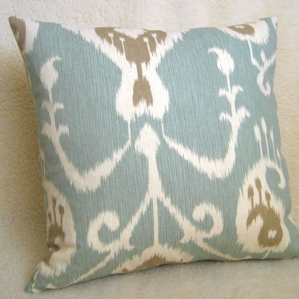 Ikat Decorative Pillow - Light Blue - Tan - Cream - 16 inch - BOTH SIDES - Designer Pillows - Ikat Pillow - Light Blue Pillow