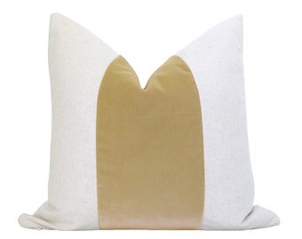 MEZZO Decorative Pillow Cover - Almond Velvet Pillow - Linen Pillow - Velvet Pillow - Tan Throw Pillow - Decorative Pillow - Linen - Gold