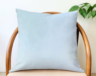 Powder Blue Velvet Pillow Cover – Light Blue Throw Cushion, Coastal Decor - Custom Pillow