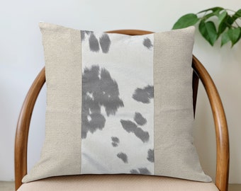 Faux Fur Cow Mezzo Pillow Cover - Gray