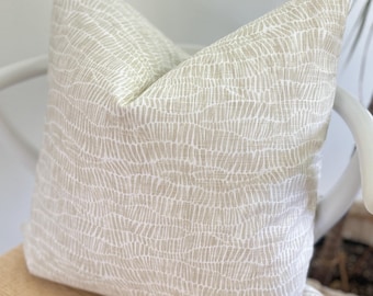 Small Print Pattern Tan Pillow Cover - White Cushion - Beige Linen Pillow  - Geometric - Modern Art Abstract Pillow - Decorative Throw Sofa