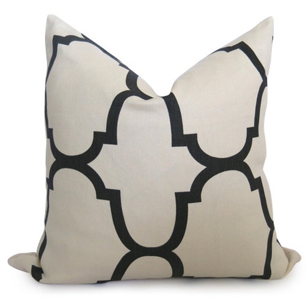 Kravet Riad Decorative Designer Pillow Cover - Jet - Black - Ivory - Cream - Throw Pillow - Lattice - Moroccan - Linen Pillow