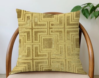 Squares Cut Velvet Pillow Cover - Brass/Gold