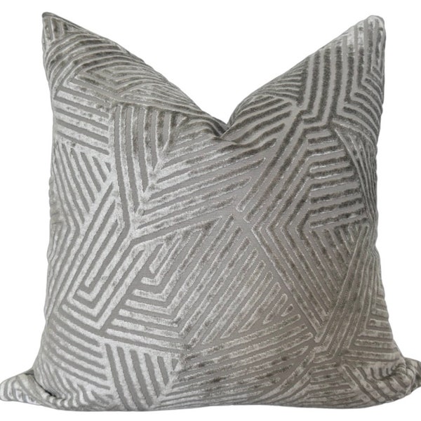 Sun Dial Pillow Cover - Silver and Gray - Cut Velvet - Geometric Pillow - Mid Century Modern Pillow - Decorative Pillow