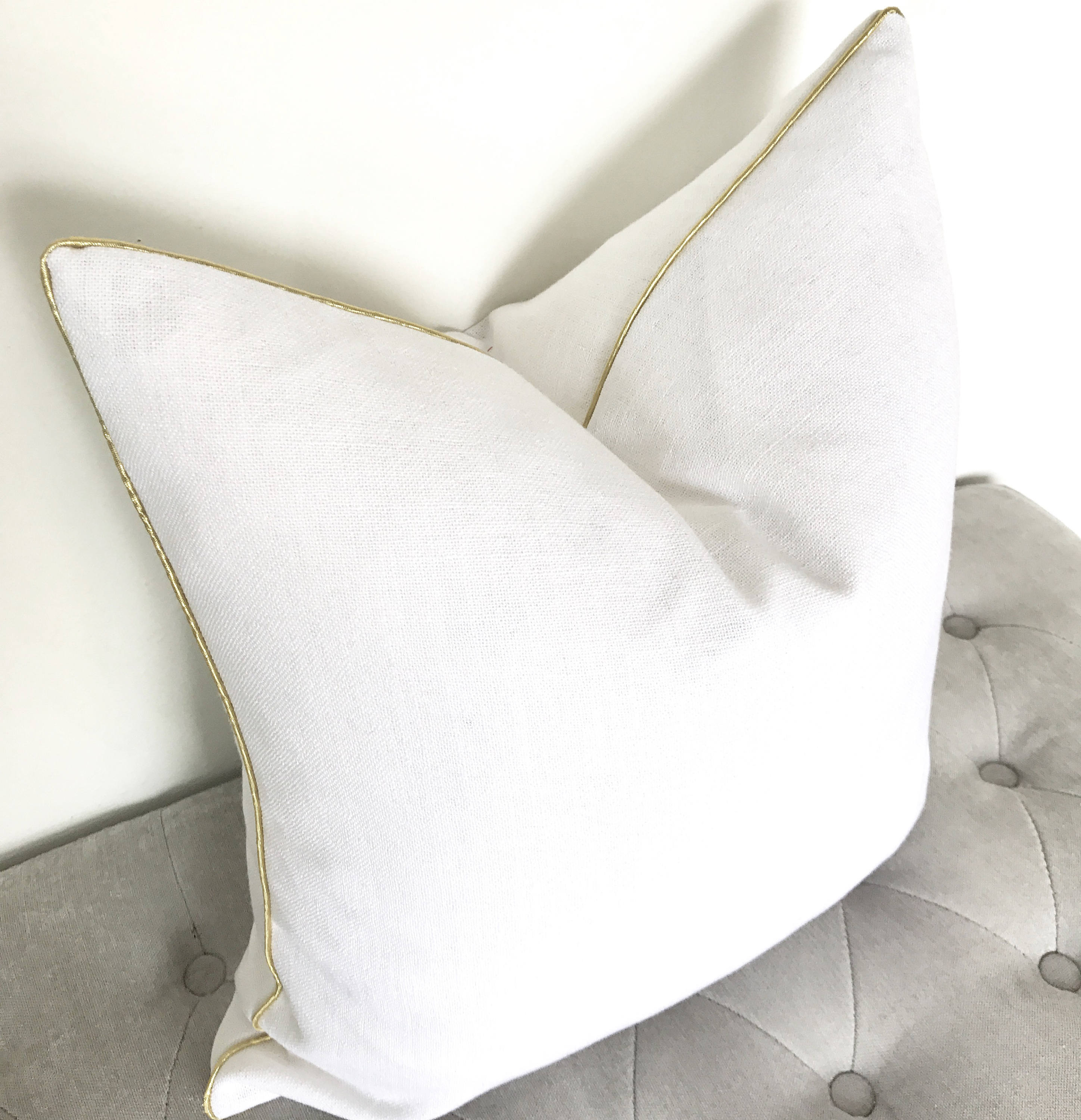 Linen Pillow Cover With Gold Piping White and Gold Pillow Etsy