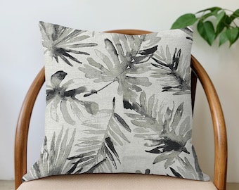 Linen Leaf Pillow Cover - Gray