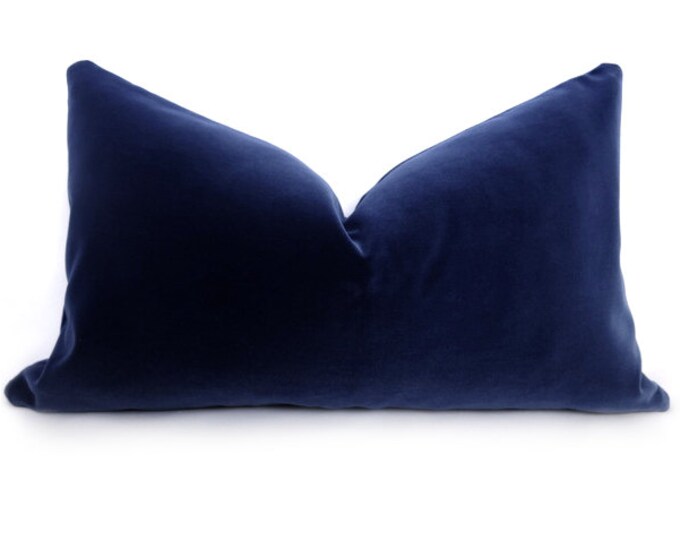 Navy Blue Velvet Pillow Cover Midnight Navy 12x18 Inch Etsy