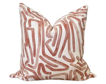 Labyrinth Pillow Cover - Salmon - Linen Pillow Cover - Geometric Pillow - Modern Art Pillow - Decorative Pillow - Paint