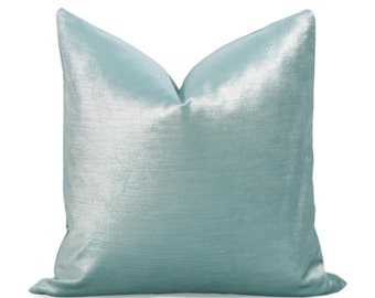 Glisten Velvet Pillow Cover - Sky Blue Designer Pillow, Custom Pillow