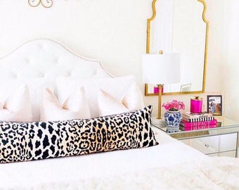 Leopard Velvet Pillow Cover - Gold - Designer Pillow - Leopard Pillow - Velvet Pillow - Gold Pillow - Decorative Pillow - Long Bed
