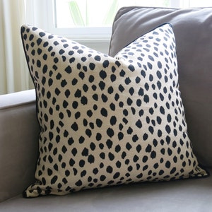 Black Spotted Pillow Cover - Beige Animal Print with Piping