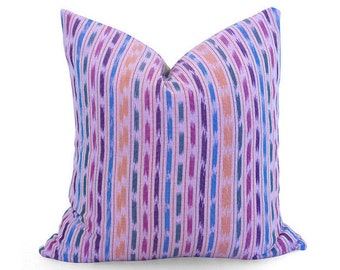 LIMITED 016 - Guatemalan Ikat Stripe Pillow Cover - Pink - Woven in Guatemala - Boho Pillow - Designer Pillow - Ikat Pillow - Throw Pillow