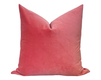 Coral Velvet Pillow Cover – Light Red Salmon Throw Cushion